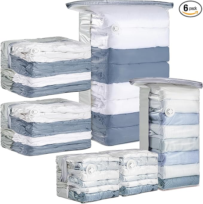 TAILI 6 Pack Vacuum Storage Bags, Cube Space Saver Bags Combo (3 Jumbo +3 Medium), Vacuum Seal Bags for Bedding, Clothing, Comforters, Blankets, Closet Oragnizer and Storage
