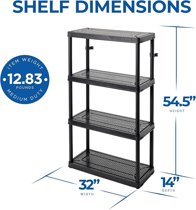 Gracious Living 4 Shelf Fixed Height Medium Duty Storage Unit 14 x 32 x 54.5 Organizer System for Home, Garage, Basement, & Laundry, Black (3 Pack)