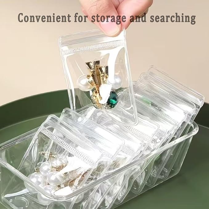 150 Pcs Jewelry Storage Bags with Anti Tarnish Strips, 5 Size Clear Self Sealing Organizer Bags for Earrings, Rings, Bracelets, Travel, Silver Protection