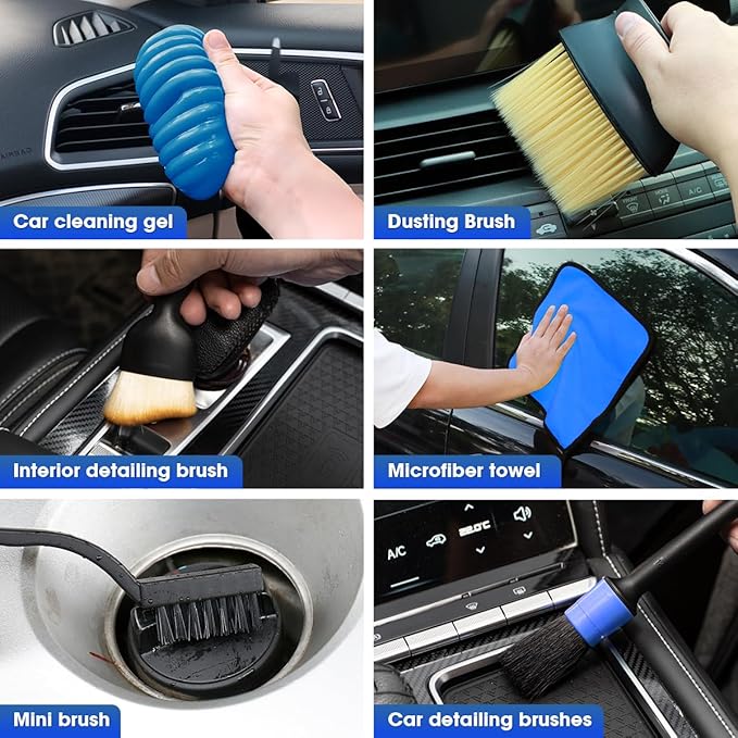 Viewsun Car Cleaning Kit, Car Interior Detailing Kit with High Power Handheld Vacuum Cordless Rechargeable, Detailing Brush Set, Windshield Cleaner, Complete Auto Accessories for Men, Women Gift