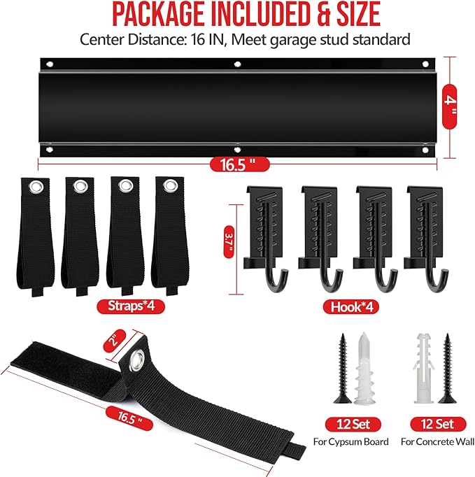 16.5" Garage Organization Wall Mount, Heavy Duty Garden Tool Rack, Hanging Storage Rack for Yard Tools, Shed (16.5 Inches)