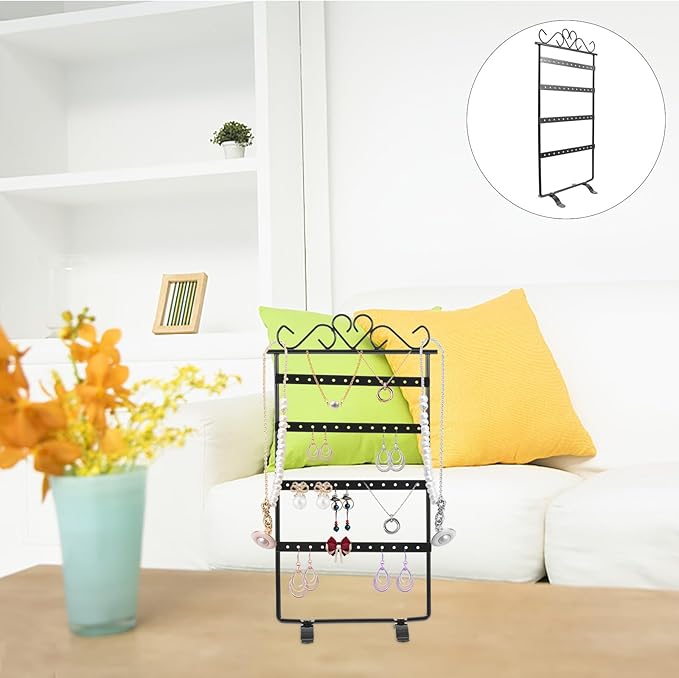 48-hole Metal Earring Stand Jewelry Display Organizer Rack Black Earrings Storage Holder for Women Countertop Accessory Organizer