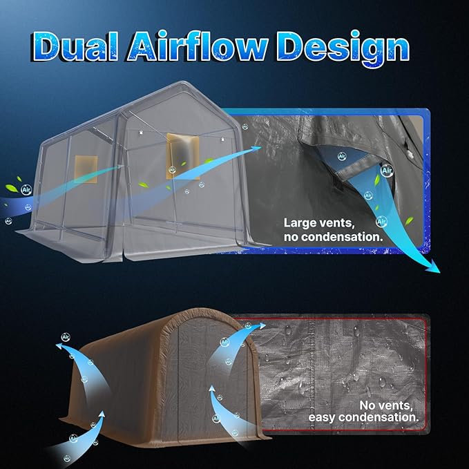 ADVANCE OUTDOOR 8x14 ft Steel Metal Peak Roof Portable Garage Shelter Storage Shed Carport for Motorcycle, Bike or Garden Tools with 2 Roll up Doors & Vents, Gray