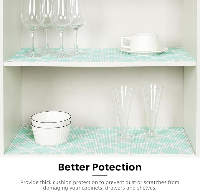 BAGAIL Drawer and Shelf Liner, 17.5 in X 10 Ft Non-Adhesive Shelf Liners for Kitchen Cabinets, Thick Strong Grip Liners for Desk, Shelves, Bathroom Drawers, Cabinet Protection - BlueQuatrefoil
