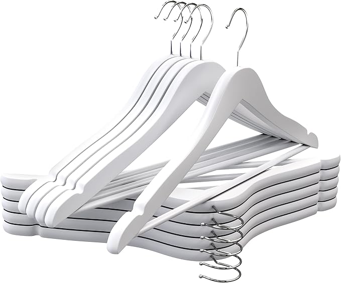 Utopia Home Premium Wooden Hangers 30 Pack - Durable & Slim Coat Hanger - Suit Hangers with 360-Degree Rotatable Hook - Wood Hangers with Shoulder Grooves (White Color)