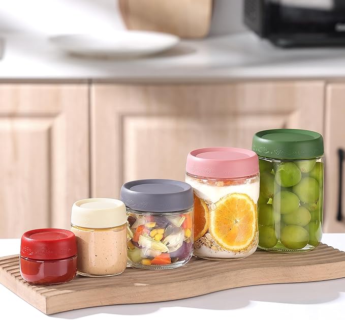 10 OZ 4Pack, Overnight Oats Jars with Lids, Glass Meal Prep Containers, Airtight Mason Jars for Breakfast, Yogurt Parfait, Salad & Smoothies, Leakproof and Reusable Food Storage Jars(4-2)
