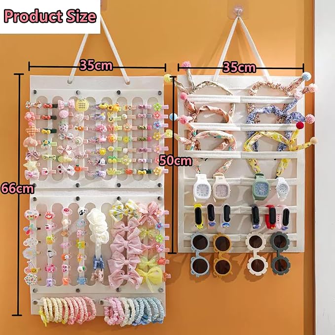 2 Pack Hair Bows Holder,Hair Clips Storage Hanger Large Capacity,Hair Bows Organizer Wall Hanging for Girl Room,Hair Accessories Organizer（White）