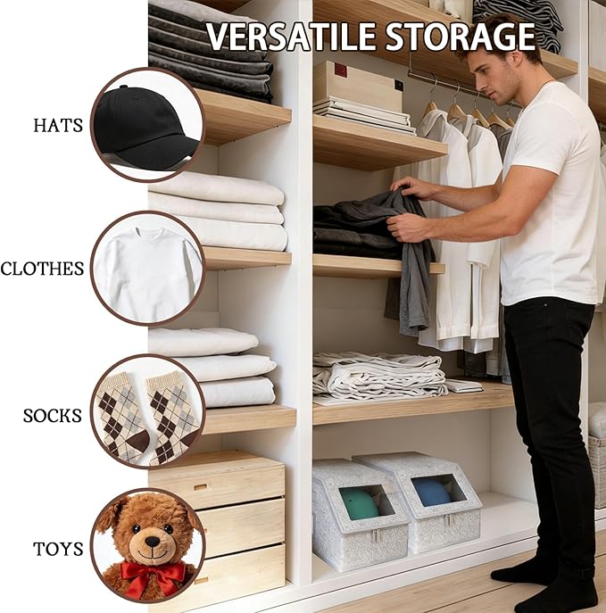 2 Pcs Hat Organizer for Baseball Caps and 6 Pcs Hat Shaper Insert - Stackable Hats Storage Box for Closet - Holds Up to 20 Caps Storage Box, Flip Cover, Save Space, Grey