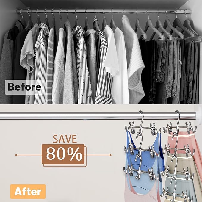 Pants Hangers Space Saving,Stackable Skirt Hangers with Clips, Hanging Closet Organizer and Storage,Clothes Hangers, College Dorm Essentials Apartment Essentials- 24 Pack
