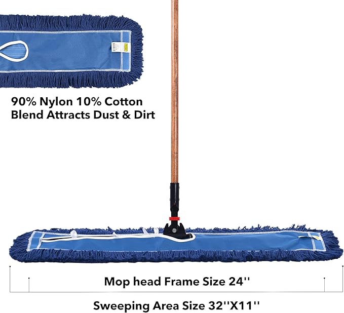 Matthew Cleaning 24'' Industrial Strength Cotton Dust Mop Refill Washable Replacement Heads for Residential & Commercial Use Fit Standard Dust Mop Frames, Hardwood, Laminate, Concrete Floors 3 Pack