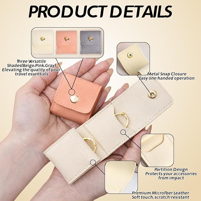 Mini Ring Holder Travel Case, Portable Jewelry Organizer Pouch for Rings, Earrings, Necklaces - Compact Foldable for Daily Use & Vacation (Pink)