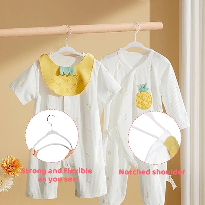 ManGotree 11" Baby Velvet Hangers, Non-Slip Kids Coat Hangers with 360° Swivel Hook, Ultra-Thin Felt Children's Hanger for Infant & Toddler Clothes, 66 Pack (White)