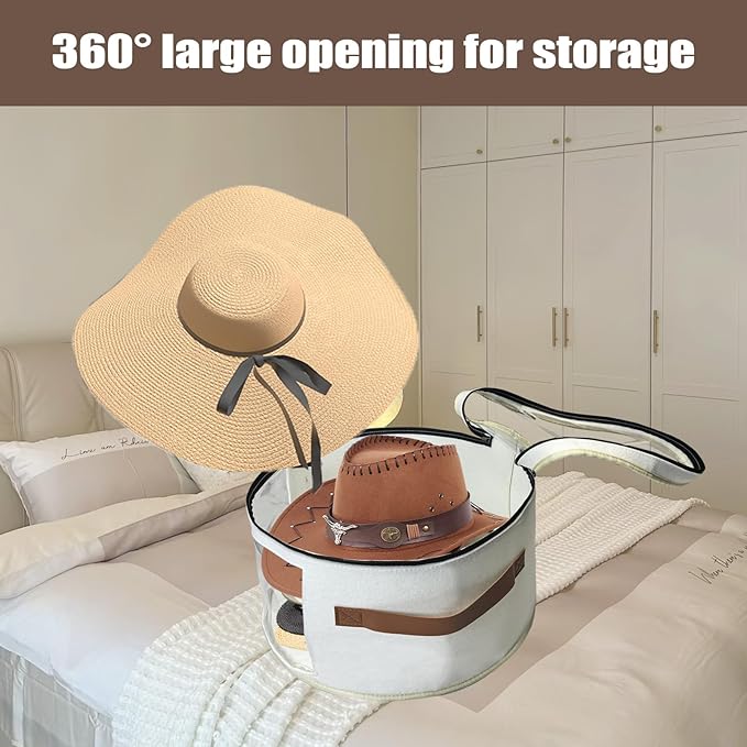 STARGAZ Oversized Clear Hat Storage Bag, Hat boxes for women storage, Cowboy hat storage, Hat accessories, hat organizer for closet, hat travel case with Handle, Holds Up to 10 Hats(White 2 Pack)
