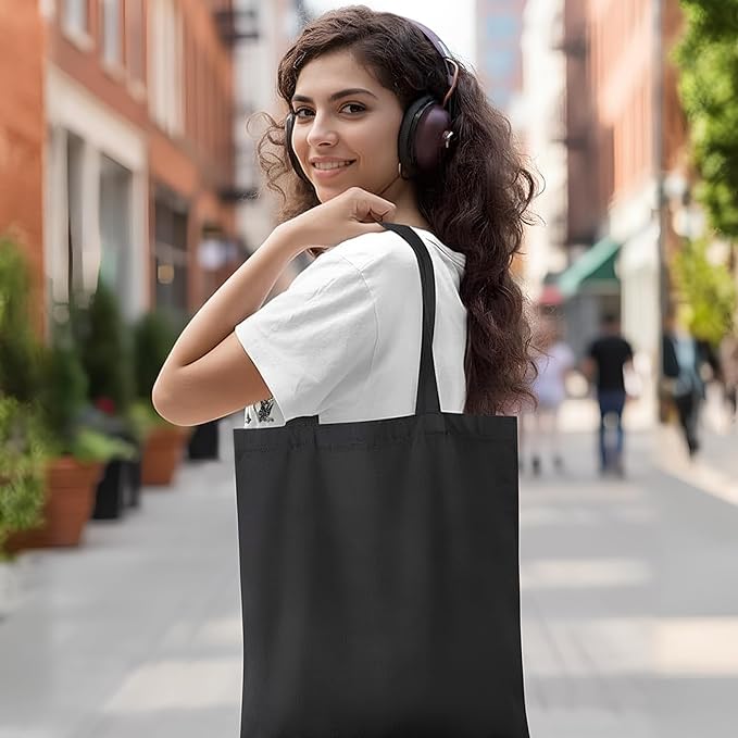 MOLOVA 1-Pack to 6-Pack Available Standard 14"x15" Premium Canvas Tote Bags,Load 55lbs,Reusable bag made of 6oz of natural canvas with Handles for Gift-Giving,Work,DIY Projects,Shopping(Black2)
