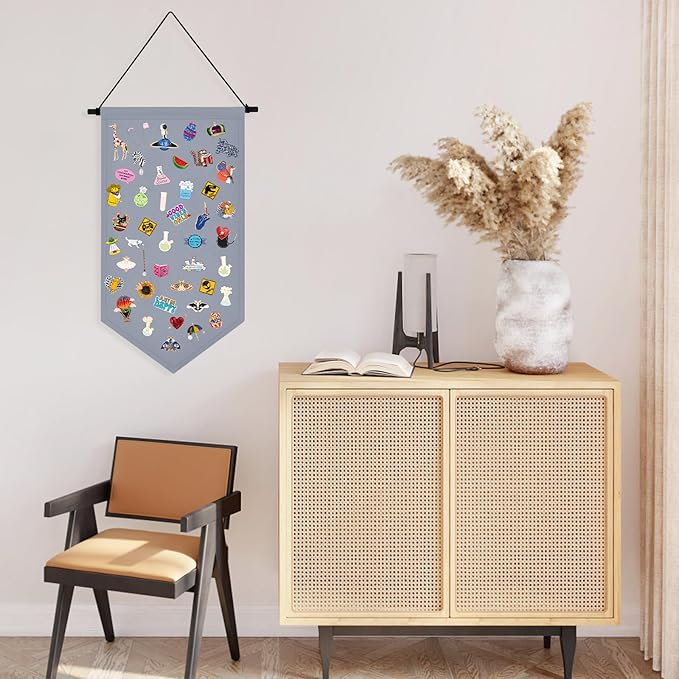 Winmany Wall Hanging Brooch Jewelry Storage Case Canvas Display Stand Enamel Pin Display Banner Holder Earrings Necklace Glitter Pin Collection Organizer (Grey)