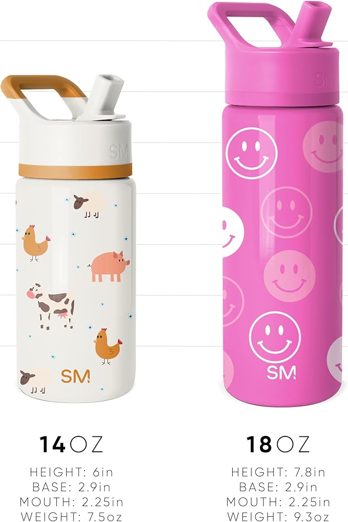 Simple Modern Kids Summit Water Bottle with Straw Lid | 14oz Stainless Steel Cup Insulated Tumbler Tumbler for Girls, School | Unicorn Rainbows
