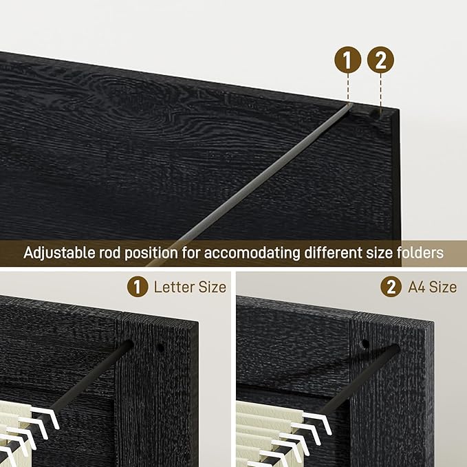 3 Drawer File Cabinet, Farmhouse Lateral Filing Cabinet Fits Files Letter or A4 Size, Wooden Printer Stand with Open Storage Adjustable Shelf for Home Office, Black