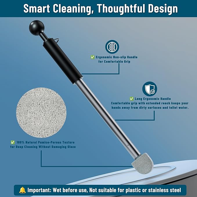 2026 New Pumice Toilet Cleaner 17inch with Handle - Toilet, Pool & Tub Hard Water Stain Remover (1handle+8pumice)