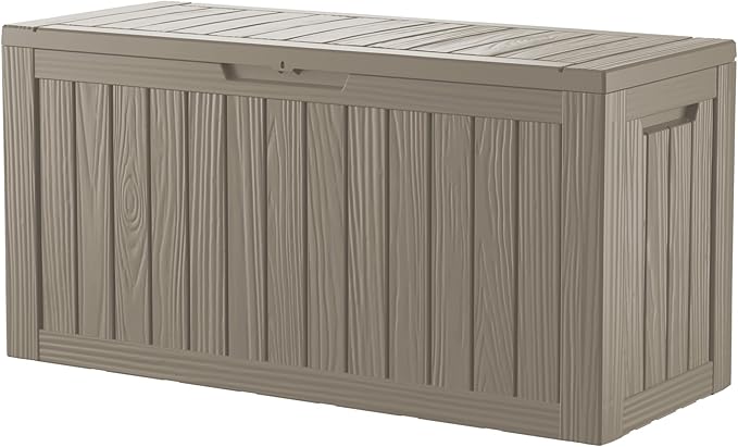 Outdoor Storage Deck Box Waterproof,80 Gallon Lockable Patio Package Delivery Bin as Seat, Resin Storage Container Bench for Furniture Cushions, Pool Accessories, Garden Tools, Grey