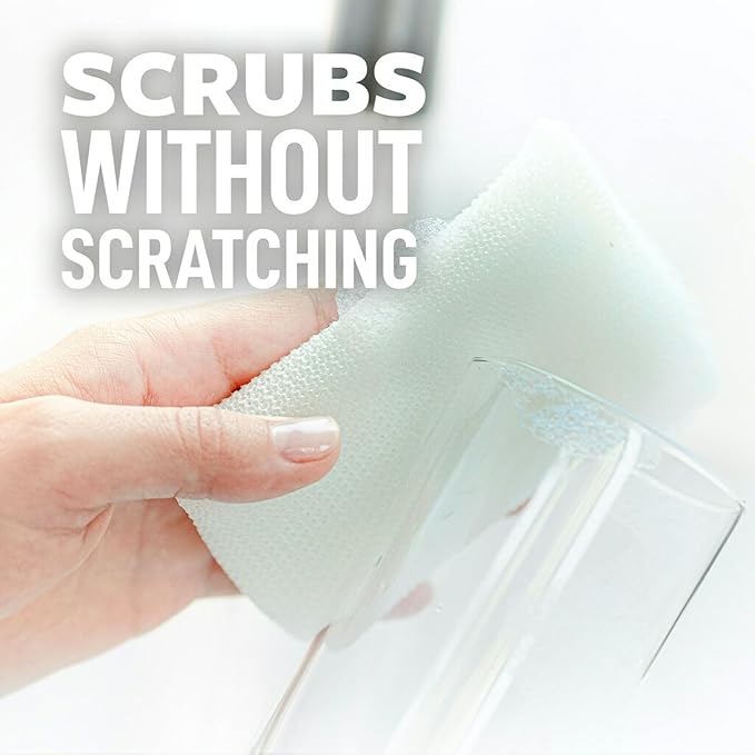 Scotch-Brite Greener Clean Dish Scrubbers, 18 Non-Scratch Kitchen Sponges, Best for Safe, Effective Cleaning of Nonstick Pots and Pans, Glassware, China, Tubs & Tile, Dishwasher Safe, Long-lasting