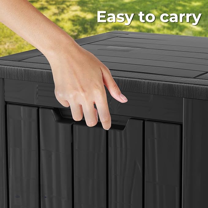 Outdoor Storage Box Small, Lockable 45 Gallon Deck Delivery Box Waterproof, Resin Patio Storage Bin for Pool Accessories Cushion Furniture, Garden Tools, UV-Resistant Outside Black