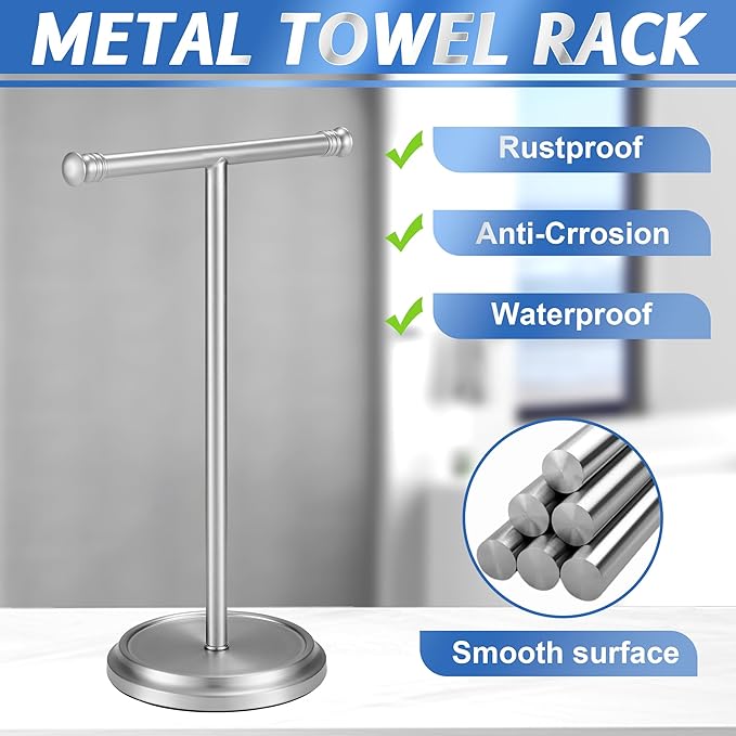 Hand Towel Holder Stand, Free Standing Towel Rack Stand with Stainless Steel Base, Rust-Proof Towel Bar for Bathroom Kitchen Countertop (Brushed Nickel)