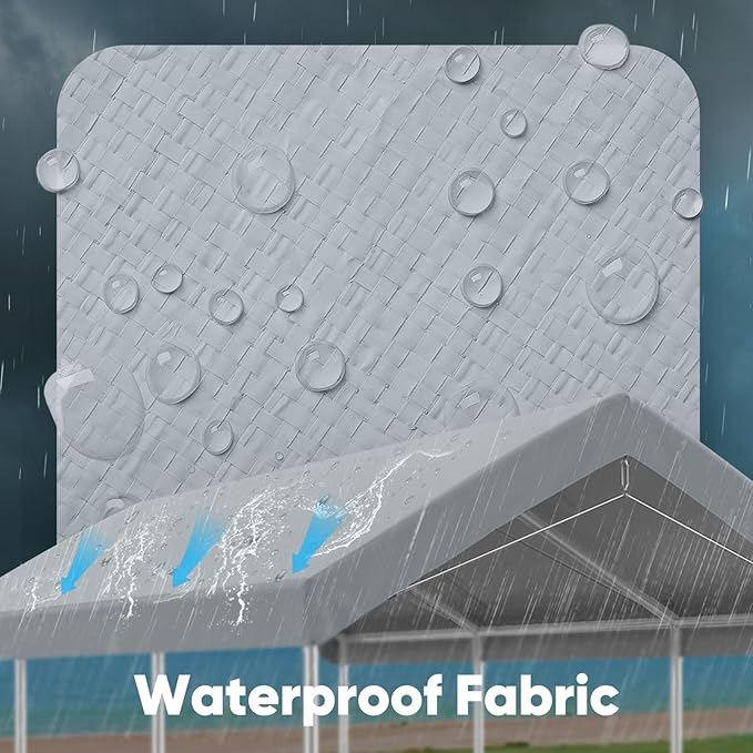 ADVANCE OUTDOOR Replacement Top Cover Tarp for 10x20 ft Carport Canopy with Ball Bungees, Sliver Gray, One Roof Only