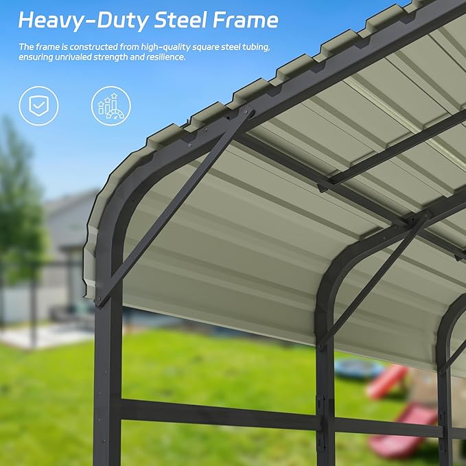Patiowell 10'x15' Metal Carport, Heavy Duty Carport Canopy with Reinforced Frame and Galvanized Steel Roof, All-Weather Outdoor Car Shelter for Car, Truck, Boat and Tractor, Black