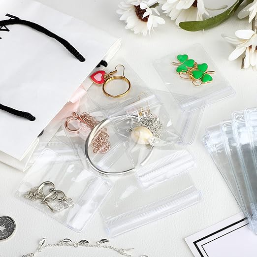 Spakon 160 Pcs Clear PVC Jewelry Bags 5 Sizes Plastic Transparent Zipper Jewelry Bag Anti Tarnish Plastic Small Storage Bags for Holding Rings Earrings