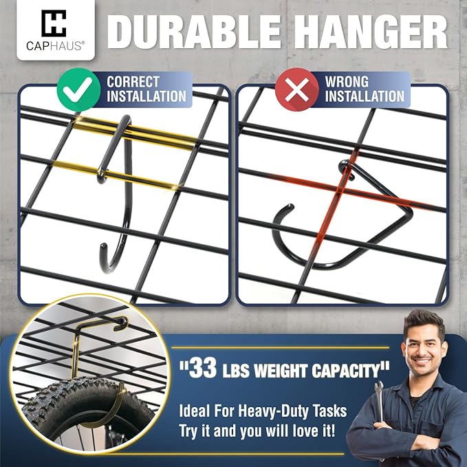 CAPHAUS Garage Shelving Wall Mounted 48x18 Inch, Heavy Duty Metal Wall Shelves with 2 Bike Hooks, 250lbs Capacity Storage Rack for Garage Organization System, Black