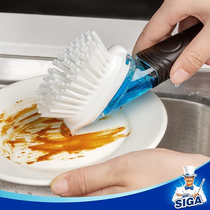 MR.SIGA Soap Dispensing Dish Brush, Kitchen Brush for Pot Pan Sink Cleaning, Black, Pack of 2