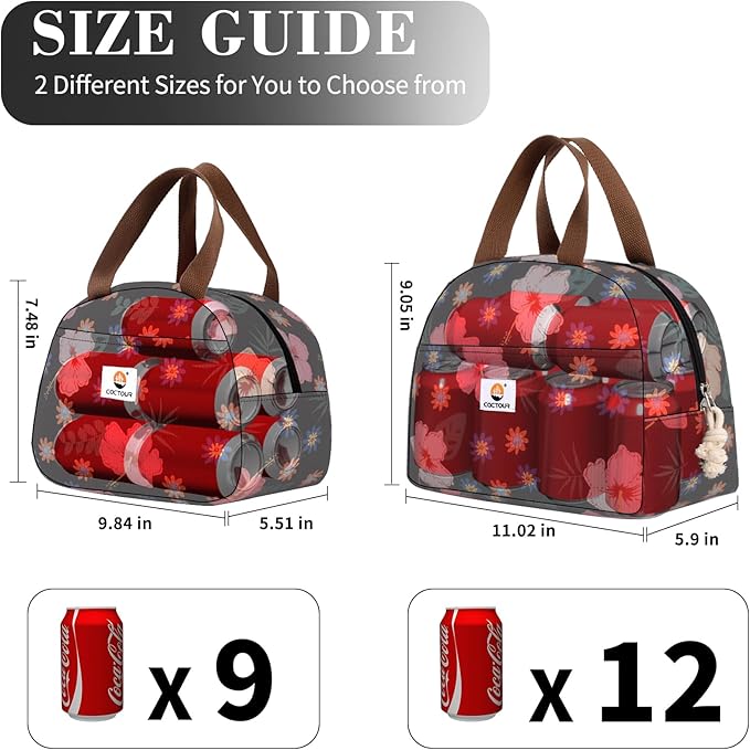 Large Lunch Box for Women, Cute Lunch Box Cooler Bag, Portable Insulated LunchBox Reusable Corduroy Lunch Tote for Work/Travel/Picnic (Flower)