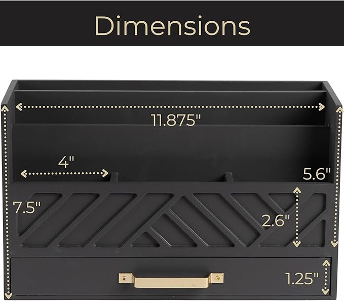 BLU MONACO | Wooden Mail Organizer with Drawer Gold Handle | Mail Sorter Organizer Countertop and Outgoing Mail Holder | Tabletop Organizer with Drawers Grey Desk Storage