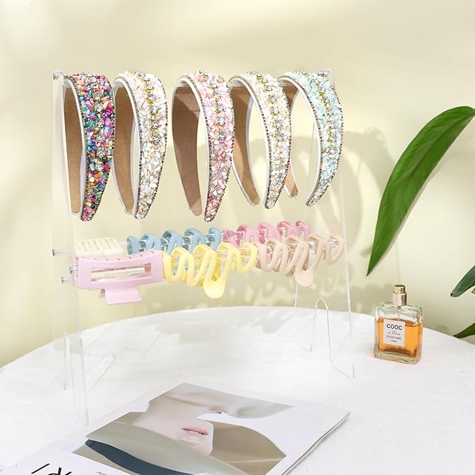 Headband Holder Headband Organizer, Acrylic Headband Holder Organizer, 2-Tier Clear Headband Display Stand, Headband Storage Rack for Girls and Women (Modern-2PCS)