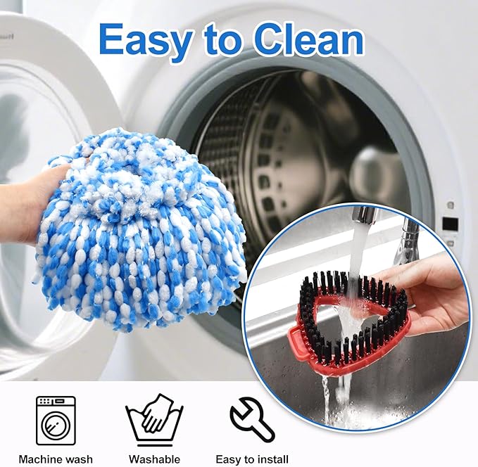 Mop Replacement Heads for O Cedar RinseClean 2 Tank System,2 Microfiber Mop Head Refills,1 Scrubber mophead and 1 Mops Base Combo Set for O-Cedar 2 Tank,MOp Replace Heads for Wet/Dry Floor Cleaning