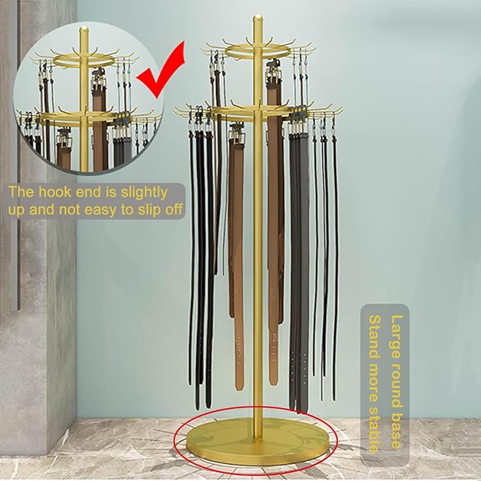 Floor Standing Belt Display, 66.2in Metal Retail Tie Rack Hanger Organizer, Scarf Stand Shawls Purse Shelf for Clothing Store Bedroom Business, Space Saving (Color : Gold, Size : 66.2X19.7IN)