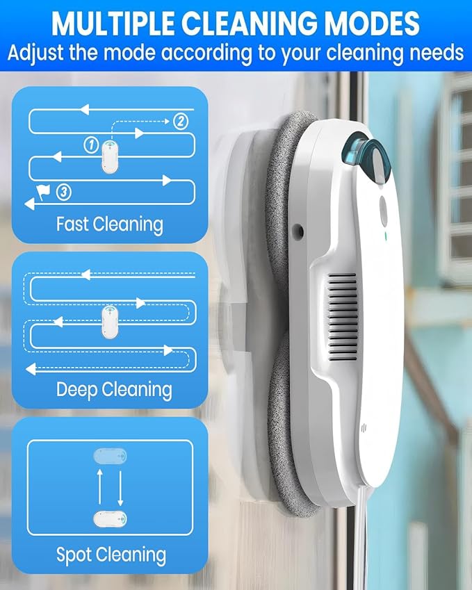 Smart Window Cleaning Robot with bidirectional ultrasonic Spray & 85ml Tank - Automatic Edge Detection, 2400-3200pa Strong Suction, Anti-Drop Protection for Effortless Cleaning