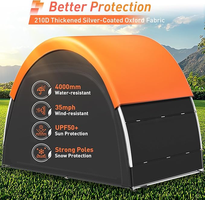 Upgraded Bike Tent with Rain Cover, Portable Outdoor Storage Shed for 4-5 Bikes, 210D Oxford Fabric PU4000 Waterproof, Bike Shed/Bike Cover for Motorcycles, Garden Tools, Lawn Mower