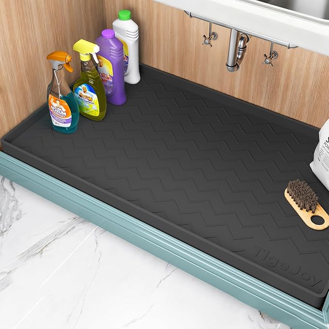 TigeJoy 34" x 19" Under Sink Mats for Kitchen Waterproof, Leak-Proof Silicone Mat Sink Protector and Cabinet Liner, Kitchen Essentials Organizer and Storage, Boot or Shoe Tray, Pet Feeding Mat