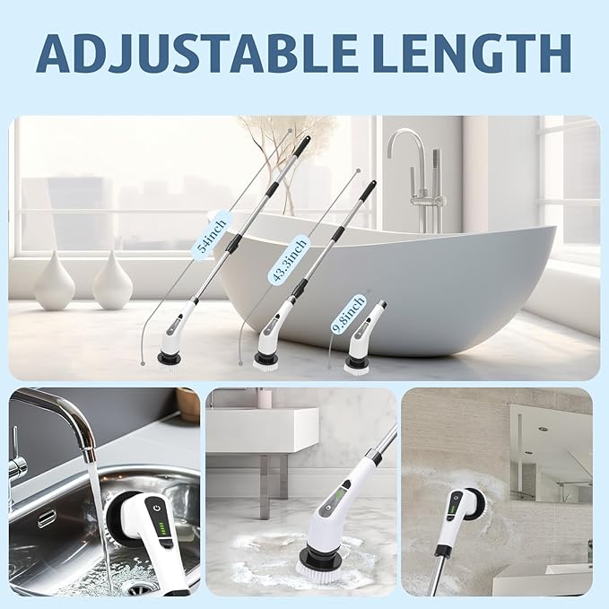 Electric Spin Scrubber, 380 RPM 30KG Non-Stalling 2 Speeds Power Bathroom Shower Cleaner, Brush Supplies Mothers Day Gift for Mom from Daughter Son