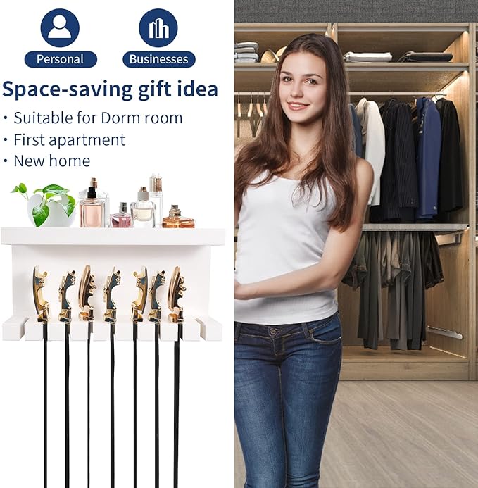 Belt Storage Organizer With Double Shelving Platform, Wall Mount Hanger Rack for Closet, Universal Holder for Men and Women, White