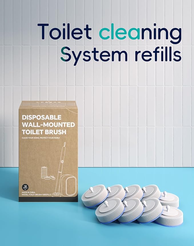 Disposable Toilet Cleaning System - Toilet Wand Kit with 18 High-Performance Refills, Wall Mounted Brush and Holder for Deep Cleaning Bathroom (Brush + 18 Refills)
