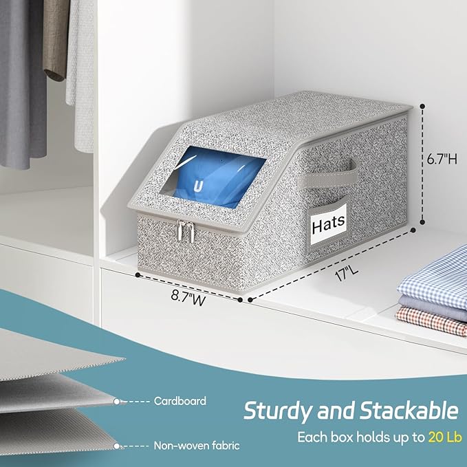 Hat Organizer for Baseball Caps, Hat Storage Holder Container for Closet Hold Up to 12 Caps with Clear Window, Hat Boxes for Home Storage | 1Pcs Grey