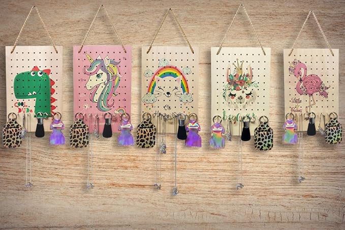 Hanging Jewelry Holder Organizer, Nursery Decor Jewelry Hanger Wall Mount,Hanging Jewelry Organizer for Stud Earrings,Necklaces,Rings (Rainbow Cat)