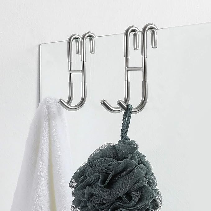 Simtive 14-Inch Shower Squeegee Set, Includes Shower Door Hook and Adhesive Hook, Squeegee for Shower Doors, Mirror and Window, Silver
