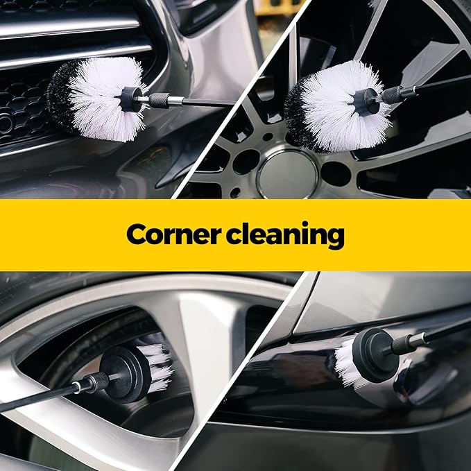 Holikme 5Pack Drill Brush Attachment Set-Car Interior Detailing Kit，Power Scrubber Brush Extended Long Attachment for Bathroom, Car，Shower，Carpet,Boat,Kitchen，Floor and Tile，White