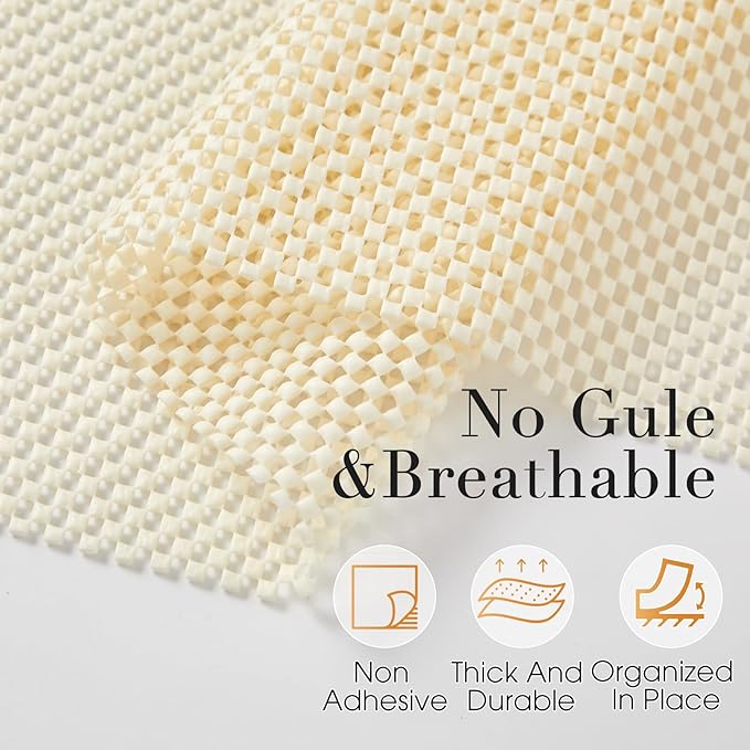 Beautysaid Shelf and Drawer Liner for Kitchen Cabinet, Non Adhesive Non Slip Shelf Paper Thickened for Dresser Pantry Shelve Bathroom Protector Liner Breathable Mat(Cream White Weave,23.6 in x 10 FT)