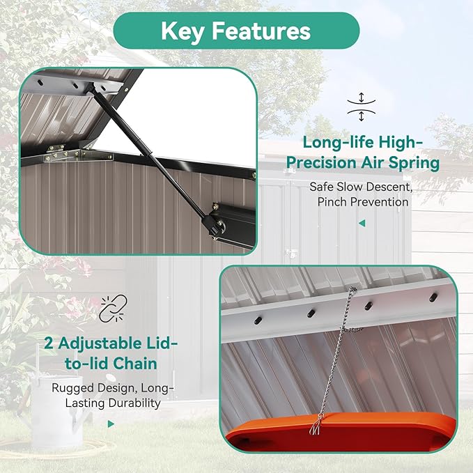 Aoxun Outdoor Storage Shed Metal Trash Can Storage with Chain Lid Waterproof Outdoor Garbage Can Organizer, Ideal for 2 Trash Bins, Generator, Garden Tools (Black)