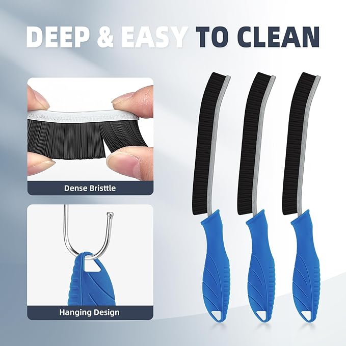 Hard Bristle Crevice Cleaning Brush - Cleaning Supplies - Household Crevice Cleaning Tools - Multi-Purpose Crevice Brushes for Kitchen, Toilet, Window, Vehicle, Faucets, Grout (3, Dark Blue)