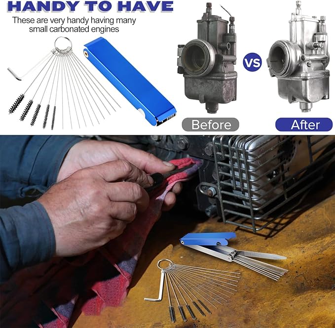 Valchoose Premium Jet Cleaning Brushes, Carb Carburetor Cleaners Made of Heavy Duty Density Nylon and Stainless Steel 13 Cleaning Wires Set + 5 Nylon Brushes + 10 Cleaning Needles